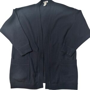 Vintage Rodier Navy Wool Blend Long Cardigan Open Front Sweater‎ 3/4 Sleeve
